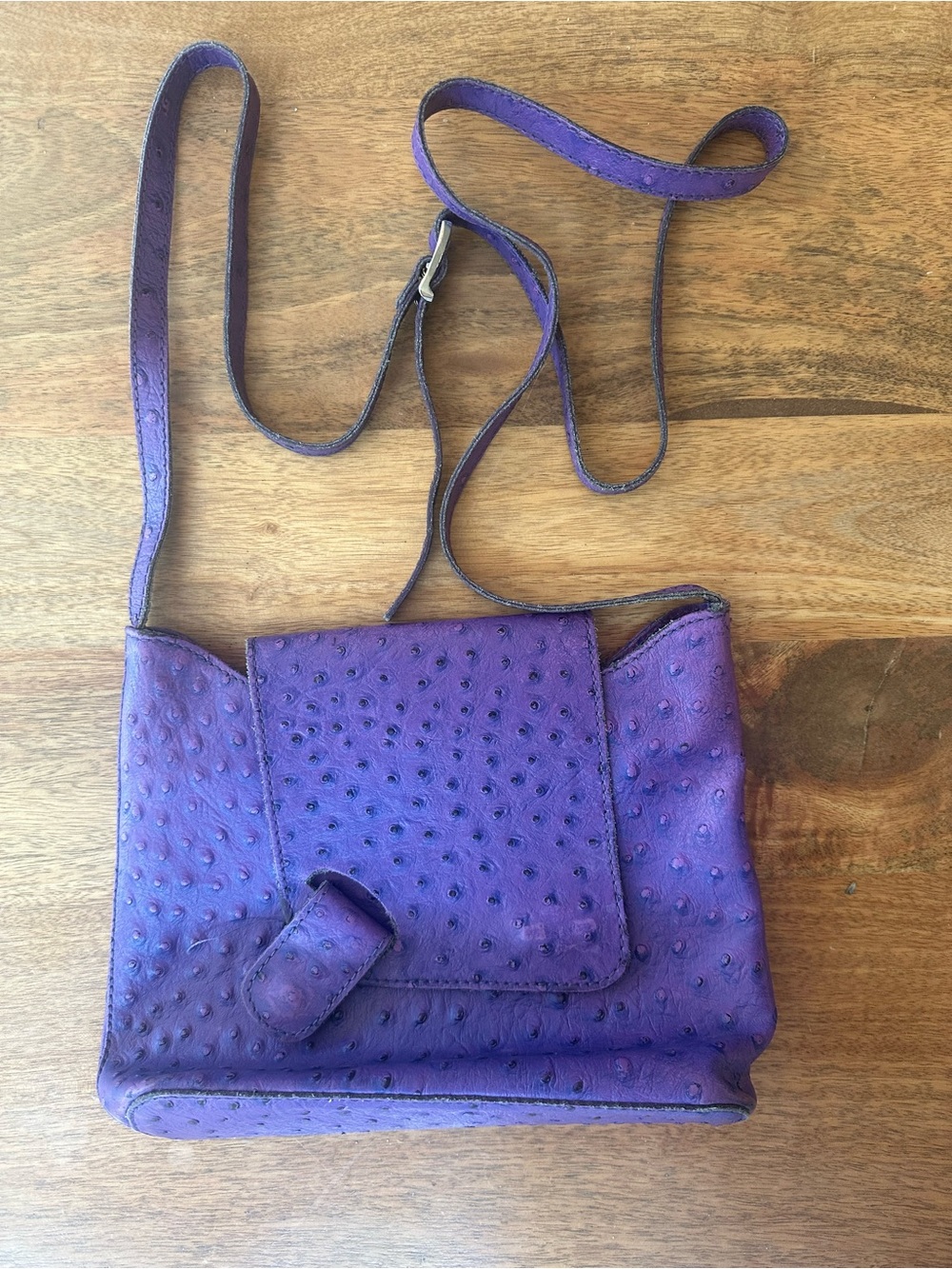 Vintage Purple Crossbody Purse Genuine Leather